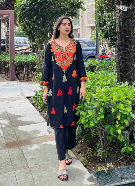 Black Aari Embriodered Cord Set | Full Suit