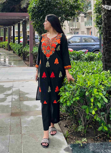 Black Aari Embriodered Cord Set | Full Suit