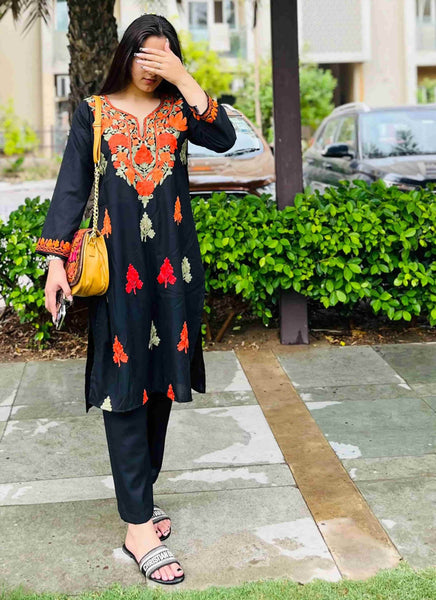 Black Aari Embriodered Cord Set | Full Suit