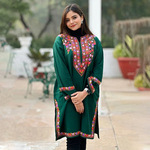 Forest Green Aari Embroidered Phiran