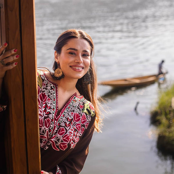 Mocha Brown Pheran | Hand Embroidered