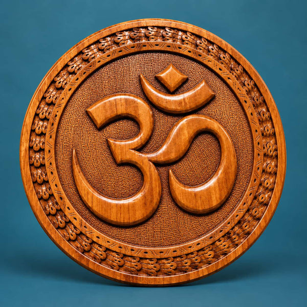 Kashmiri Walnut Wood Hand-Carved Om Wall Hanging – 11 Inches