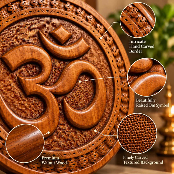 Kashmiri Walnut Wood Hand-Carved Om Wall Hanging – 11 Inches