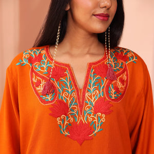 Orange Phiran | Hand Embroidered