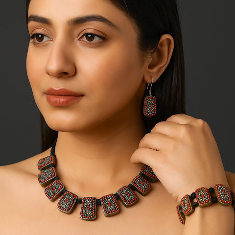 Red Stoned Turquoise  Necklace Set