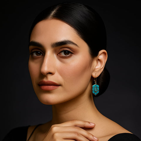 Handmade Hexagonal  Turquoise Earring