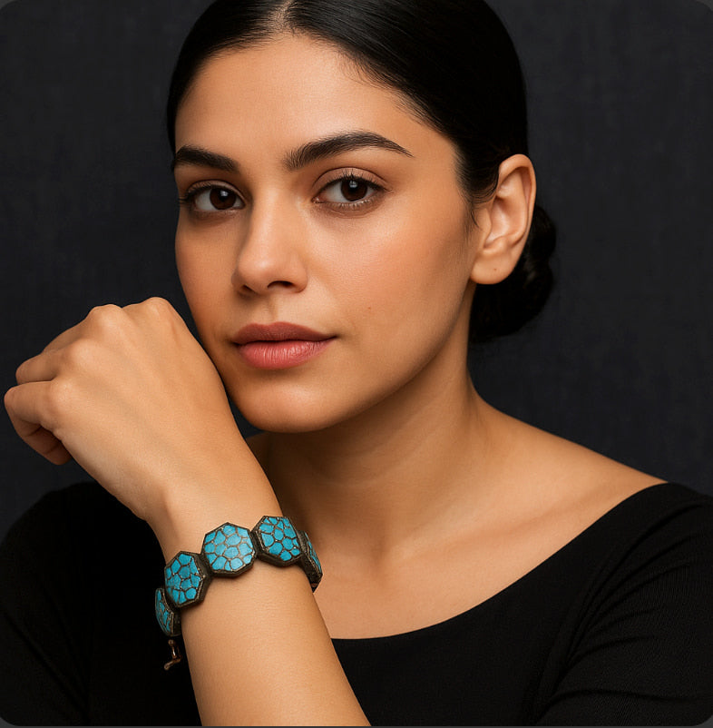 Hexagonal Handmade Turquoise Kashmiri Bracelet