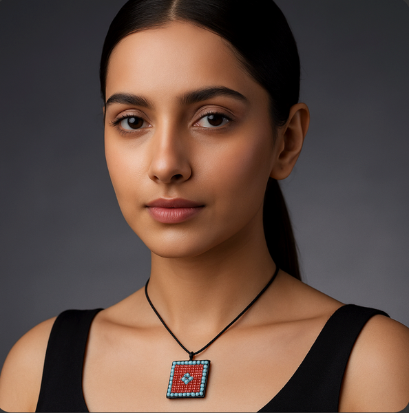 Square Shaped Stoned Kashmiri Pendent