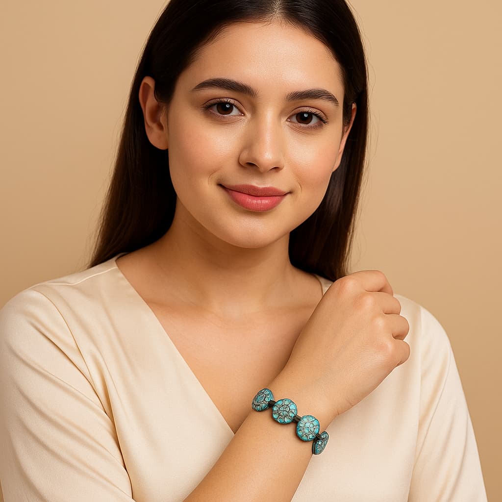 Elegant Circular Handmade Turquoise Bracelet
