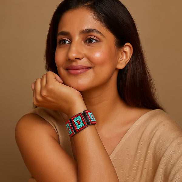 Red Rectangular Turquoise Bracelet