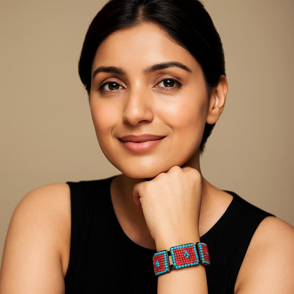 Ferozi Outlined Red Rectangular Stoned Bracelet