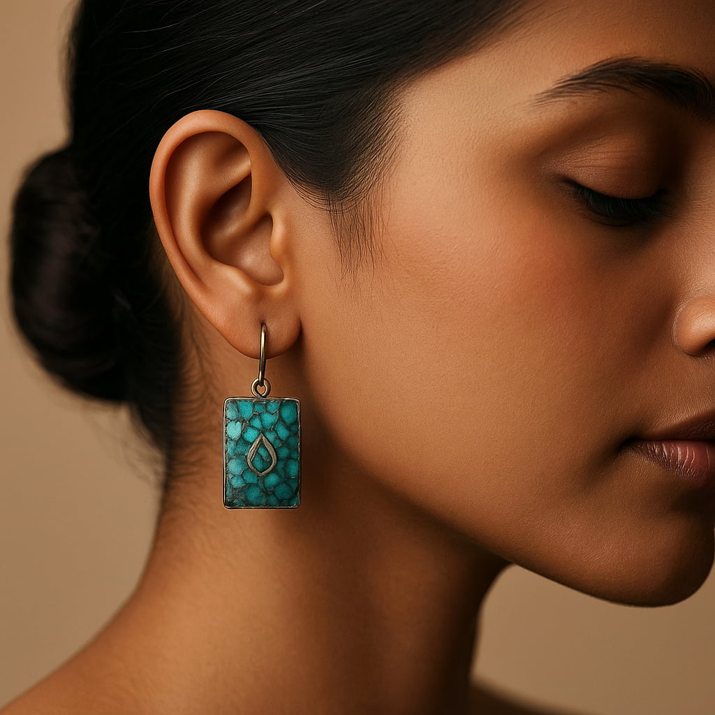 Handmade Turquoise Rectangular Earring