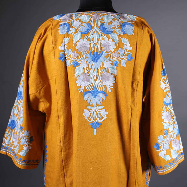 Mustard Aari Embroidery Woolen Phiran