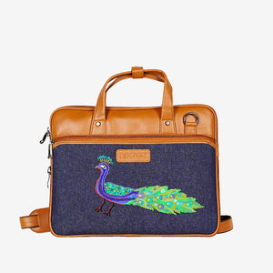 15 Inch Peacock Embroidered Faux Leather Laptop Bag