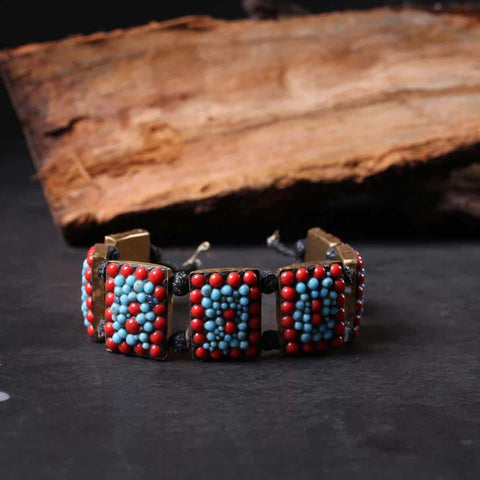 Red Rectangular Turquoise Bracelet