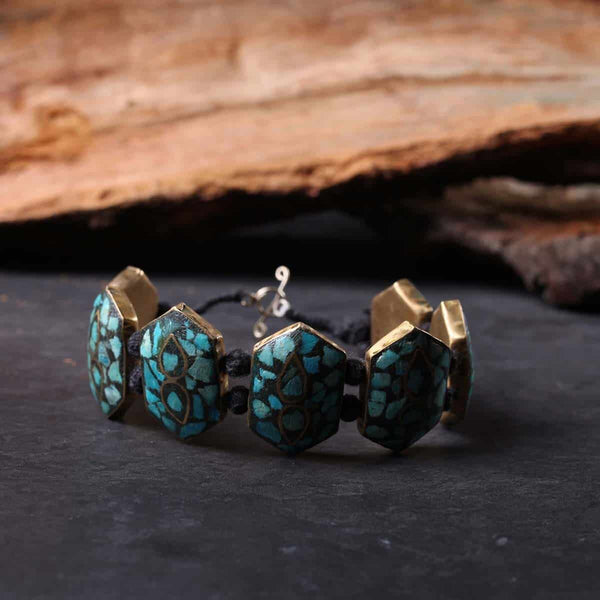 Hexagonal Handmade Turquoise Kashmiri Bracelet