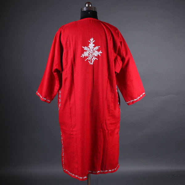 Red Tilla Embroidered Woolen Phiran