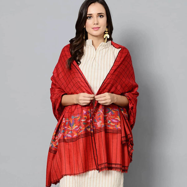 Crimson Red Kani Paldar Handwoven Cashmere Pashmina Shawl