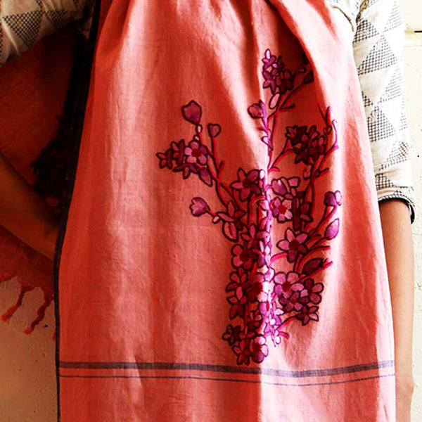 Tasselled Pink Colored Hand Embroidered Summer Stole