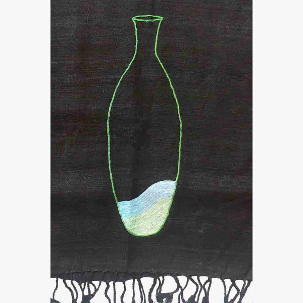 Black Colored Bottle and Water  Embroidered  Silk Stole
