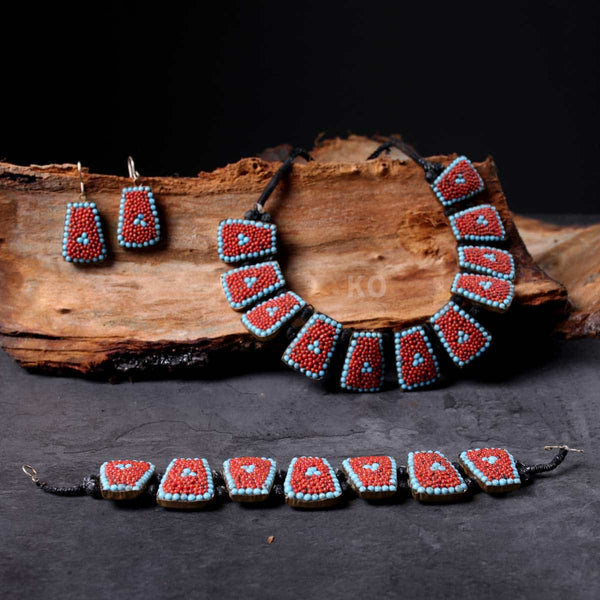 Handmade Red Stoned Necklace Set