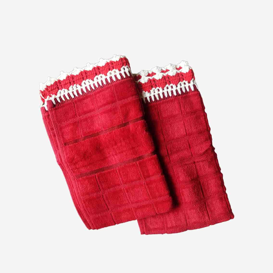 Fenced Border Red Crochet Hand Towel