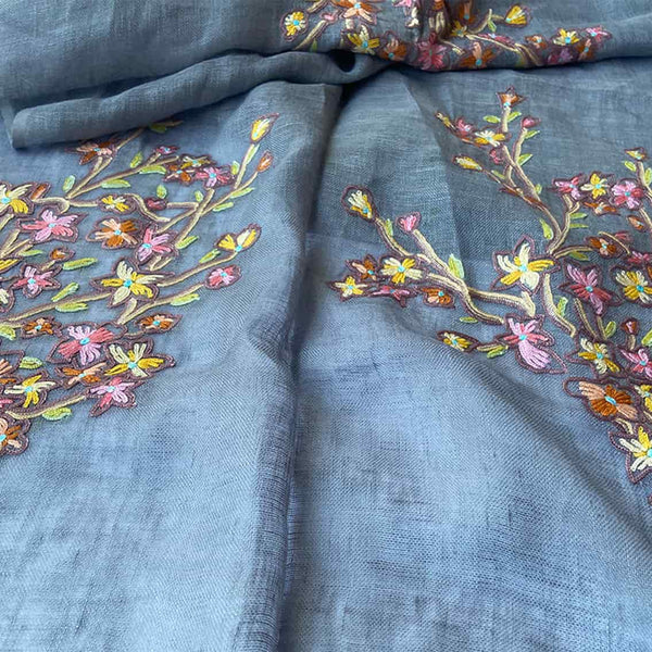 Grey Hand Embroidered Summer Stole