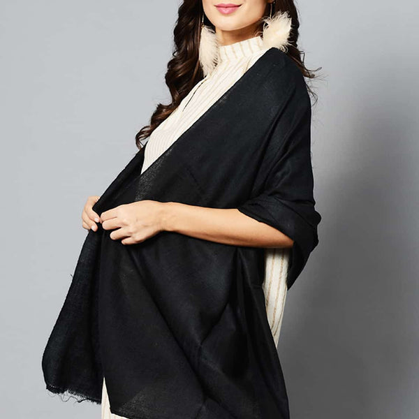 Black Colored Handwoven Cashmere Pashmina Stole