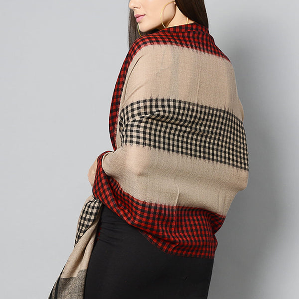 Red And Black Check Pashmina Cashmere Stole