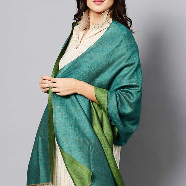 Aqua Blue and Green Do Rukha Hand Woven Cashmere Pashmina Stole