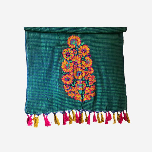 Caribbean Current Colored  Cotton Stole In Traditional Buta Design