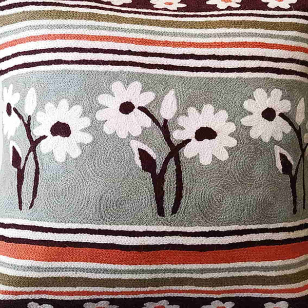 Chain Stitch Floral Cushion Cover