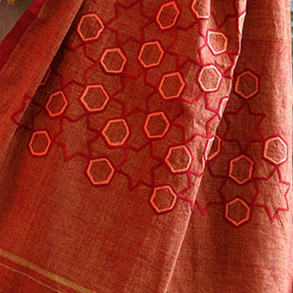 Orange Colored Hand Embroidered Kashmiri Summer Stole
