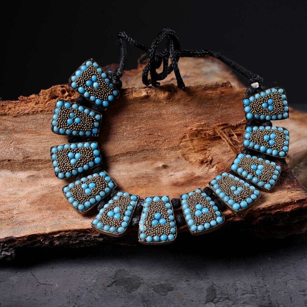Beaded Green Stoned Turquoise  Necklace Set
