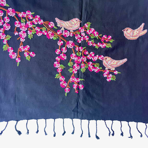 Bird and Blossom Hand Embroidered Silk Stole