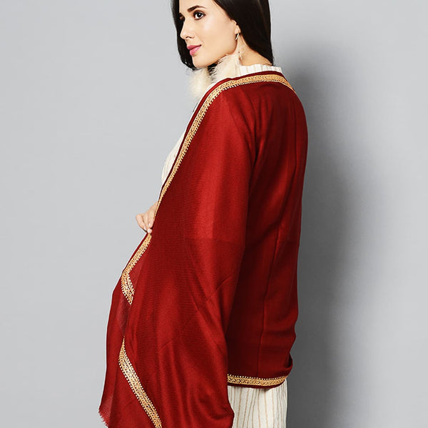 Red Golden-Tila Hand-Embroidered Cashmere Pashmina Stole