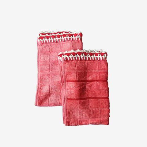 Pink Floral Fenced Border Crochet Hand Towel