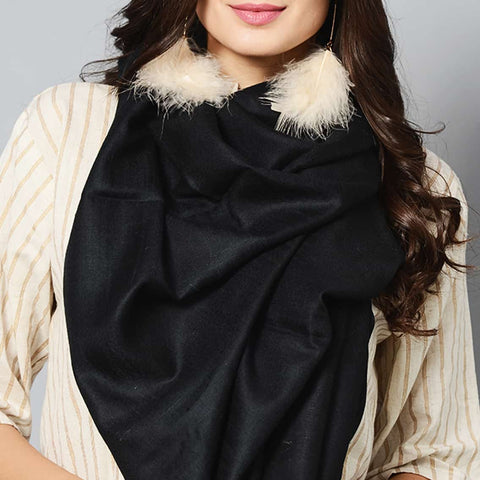 Black Colored Handwoven Cashmere Pashmina Stole