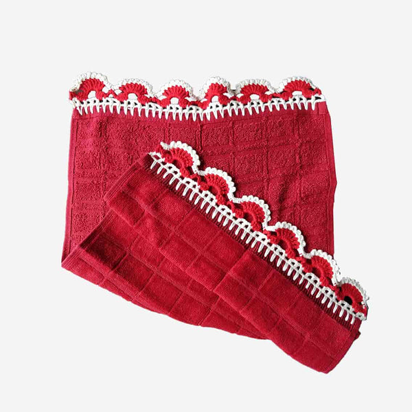Scallops Border Red Crochet Hand Towel