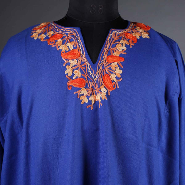 Cobalt Blue Aari Embroidery Woolen Phiran
