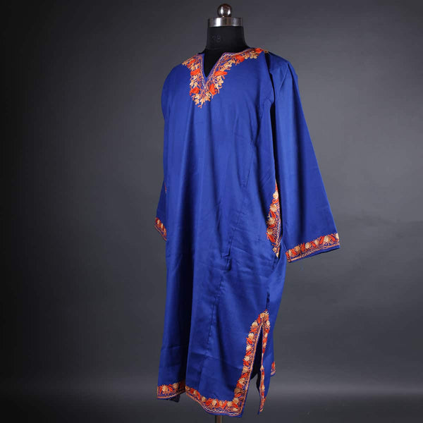 Cobalt Blue Aari Embroidery Woolen Phiran