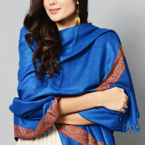 Blue & Golden Color Luxury Cashmere Pashmina Ladies Shawl