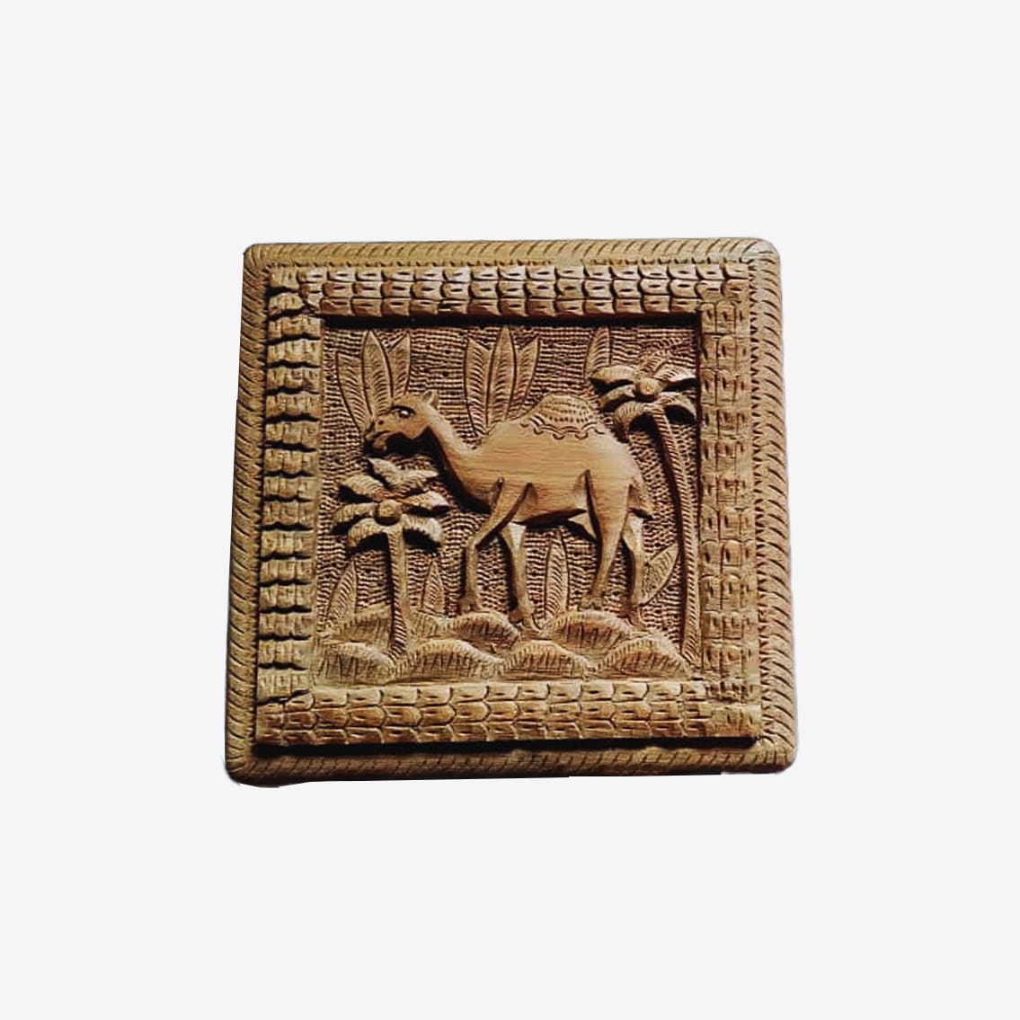 Camel Carved Walnut Wood Jewellery Box