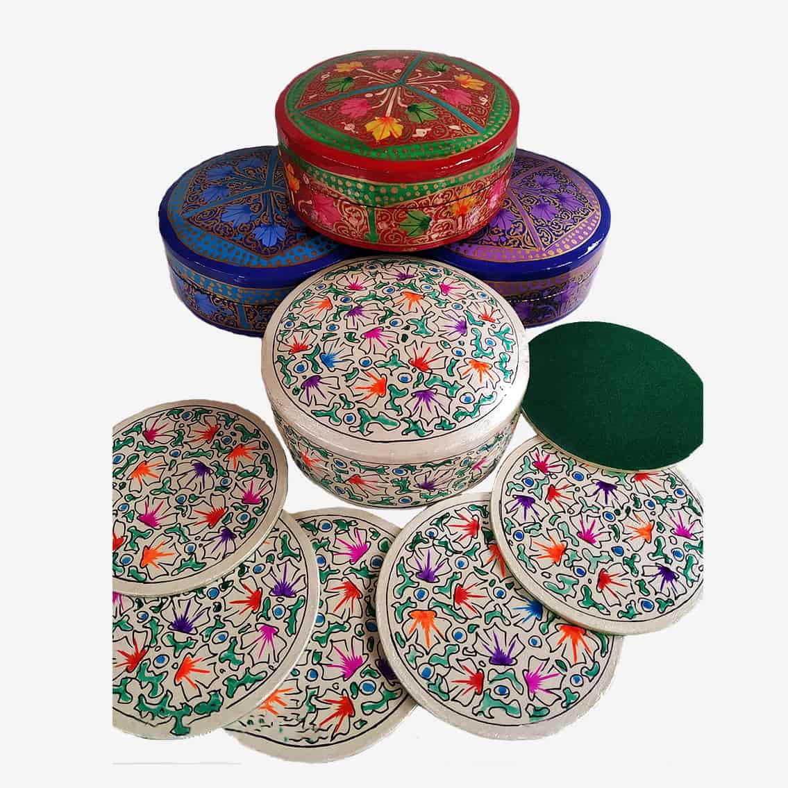 Round Paper Mache Tea Coaster Set (Assorted)