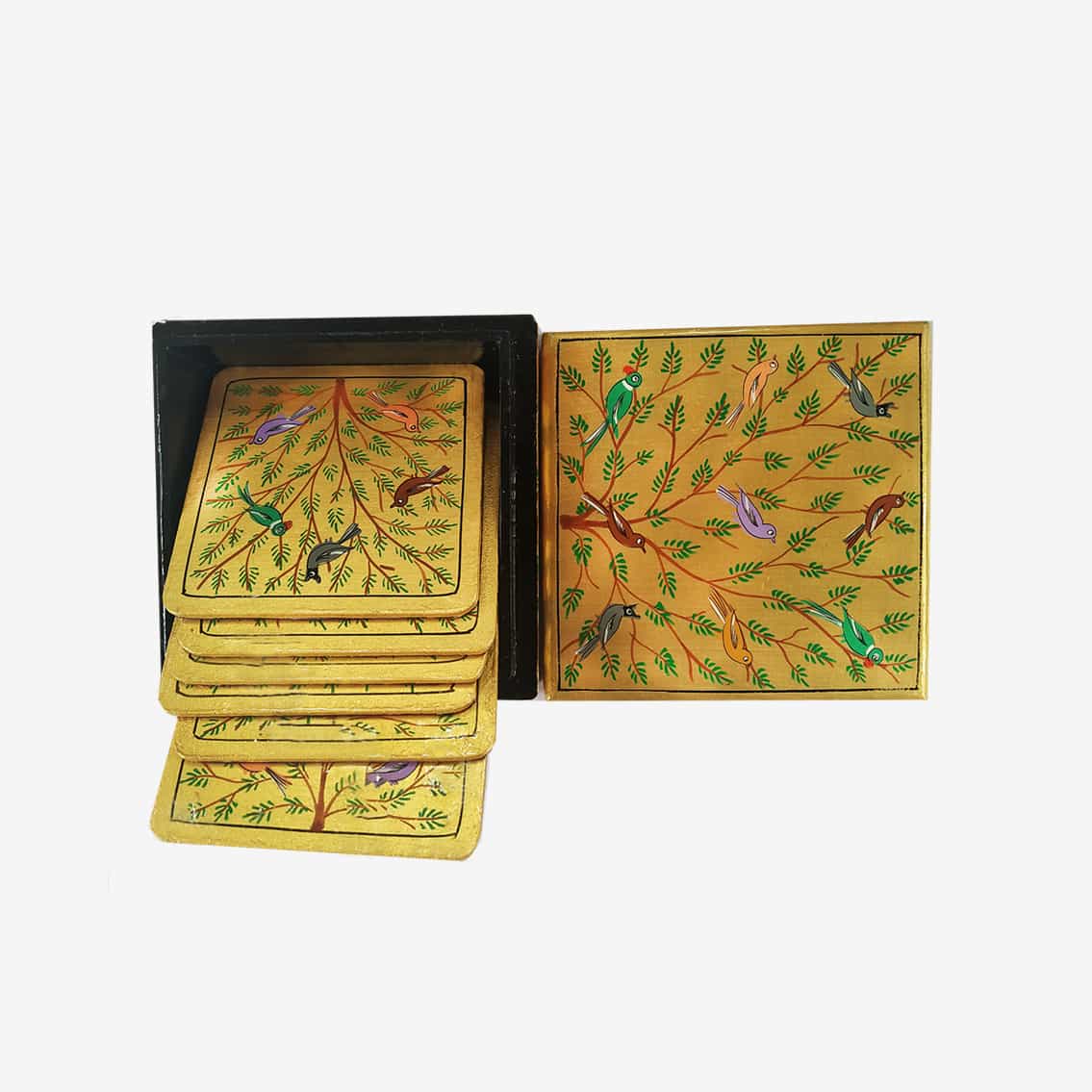 Tree Of Life Square Paper Mache Coaster Set (Assorted)