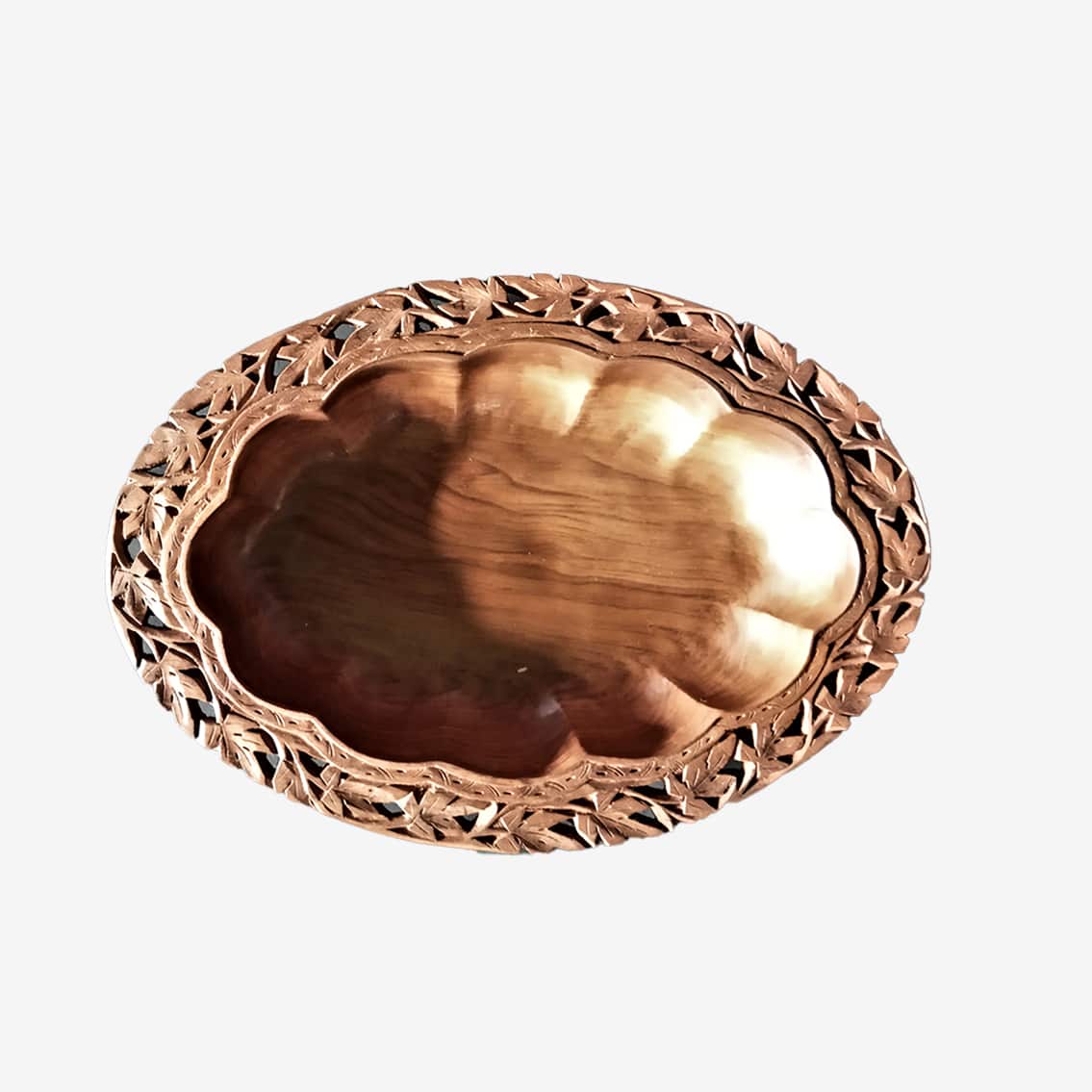 Carved Oval Walnut Wood Dry Fruit Bowl