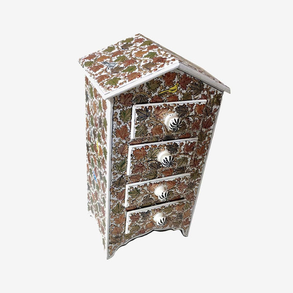 Chinar Embossed 4 Drawers Wooden Jewellery Cabinet