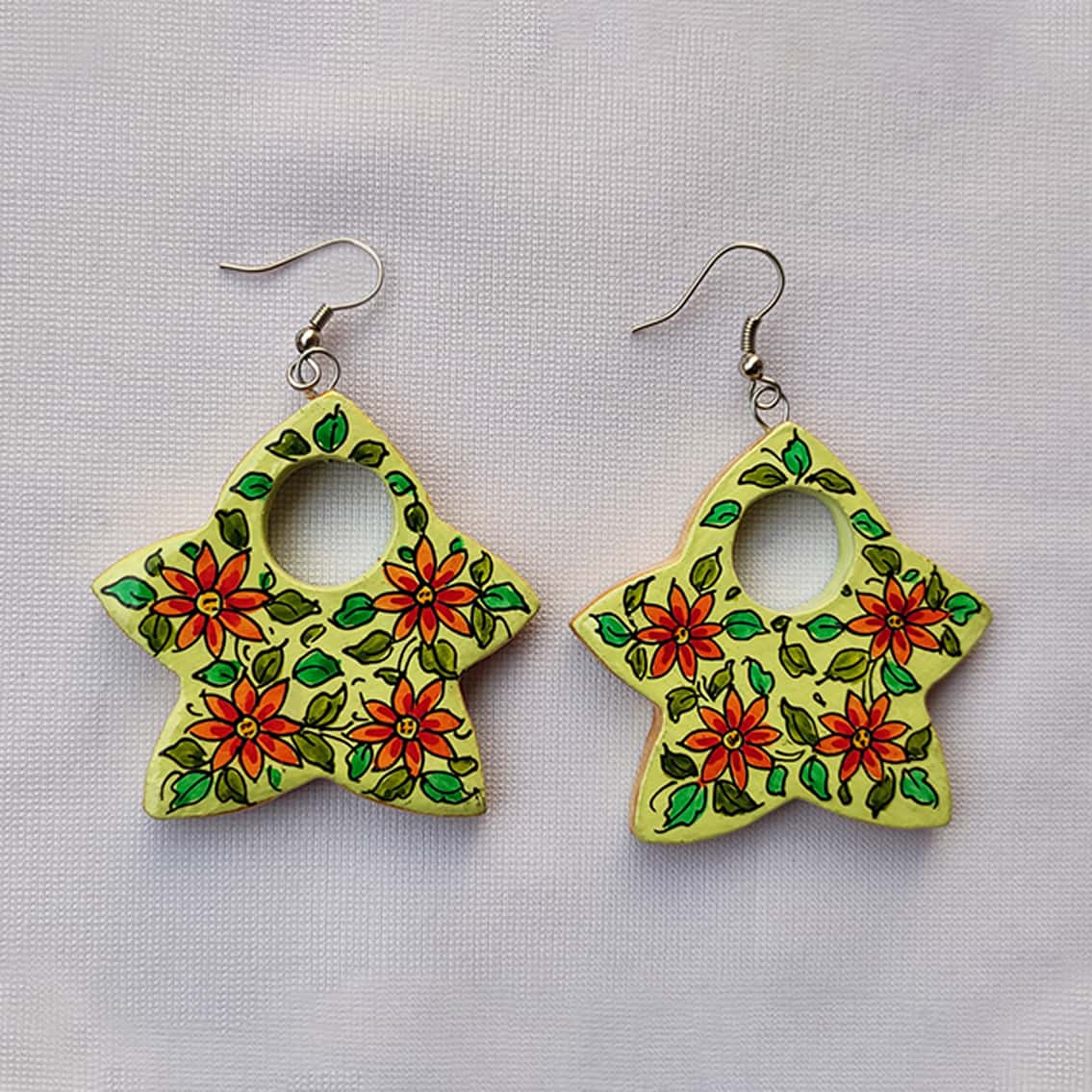 Cute Star Floral Hand Painted Green Earring