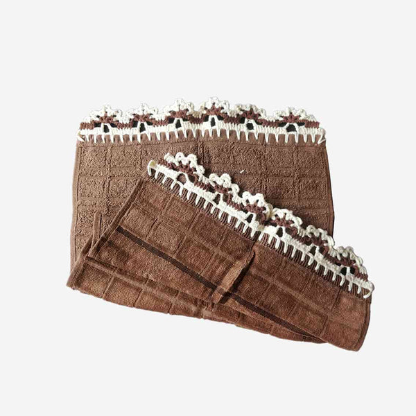 Floral Border Brown Crochet Hand Towel
