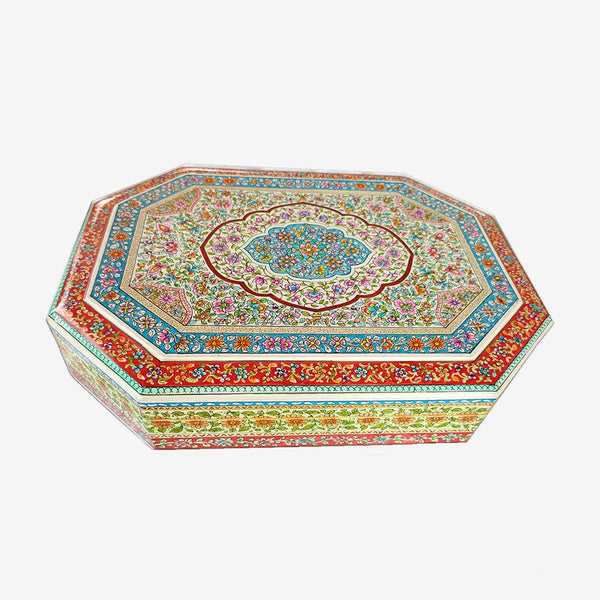 Floral Designed Octagon Paper Mache Box